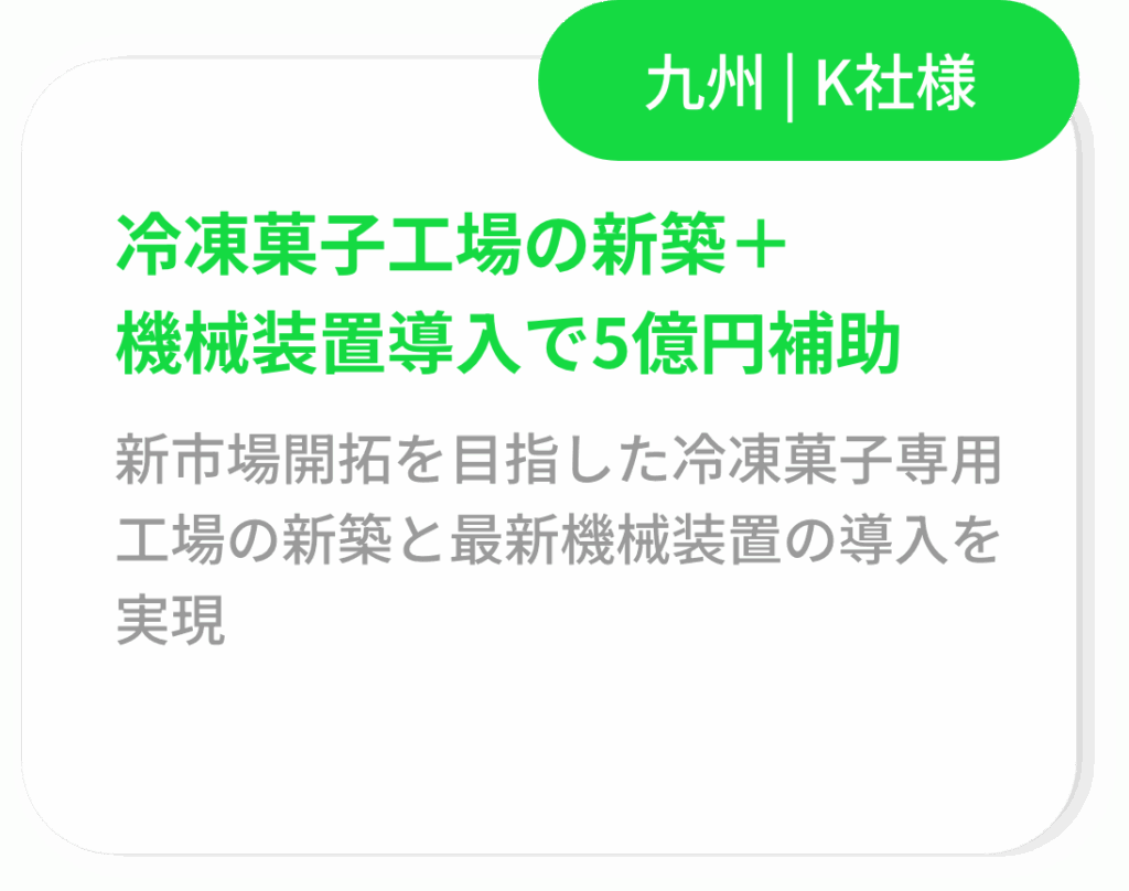 冷凍菓子工場の新築＋
機械装置導入で5億円補助