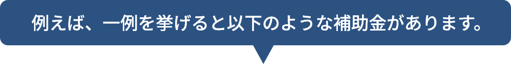 例えば、一例を挙げると以下のような補助金があります。 