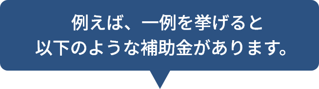 例えば、一例を挙げると
以下のような補助金があります。 