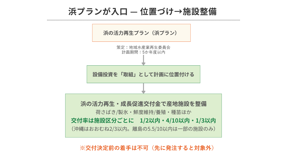 水産補助金の入口と産地施設整備｜浜プランが入口 （図解）